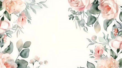 Watercolor floral illustration background. Leaf and flower frame, border for wedding stationary, Valentine day, greetings, spring poster, wallpapers, background for text - obrazy, fototapety, plakaty