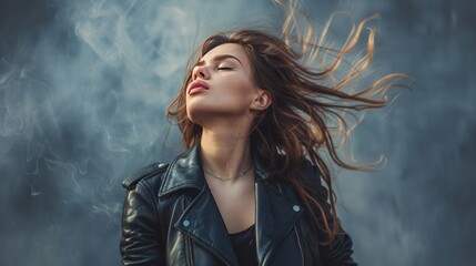 Fototapeta premium Beautiful Woman in the Born to be Wild and Free Fashion Style - Girl Feeling Lively Freedom Background