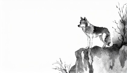 abstract white background on the right bottom corner has a wolf-dog 
