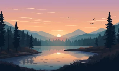 Poster sunrise lake vector flat minimalistic isolated illustration © Svitlana