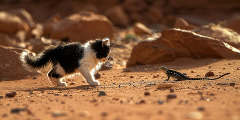 desert cat and lizard Generative AI