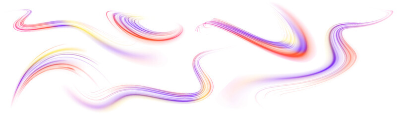 Light beam illustration, neon light strip, high speed motion background, on transparent background in PNG format.  Speed of light concept png background.