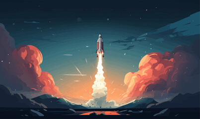 space rocket launch rocket launching into space illustration artwork exploration vector - obrazy, fototapety, plakaty