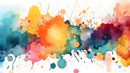 Background with colorful watercolor splash, paint stains. Bright rainbow explosion