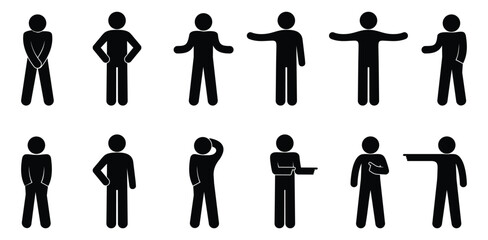 man icon, people standing, basic poses and gestures - obrazy, fototapety, plakaty