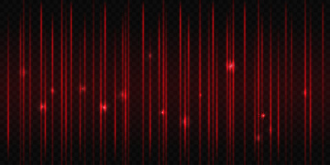 Red light scanner. Vector design element. Realistic bright laser beams on transparent backdrop