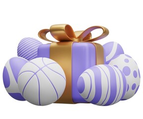 basketball easter gift. 3d render illustration isolated on white background