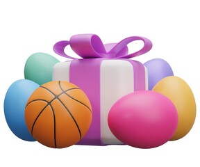 basketball easter gift. 3d render illustration isolated on white background