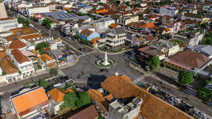 aerial view of Tugu Yogyakarta, Tugu Yogyakarta is an important historical pillar landmark in the...