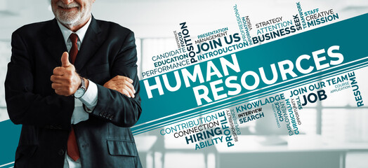 Human Resources Recruitment and People Networking Concept. Modern graphic interface showing...