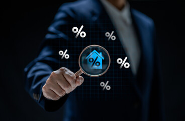 businesswomen use magnifying glass finding to interest rate home is minimum, affordable alternative...