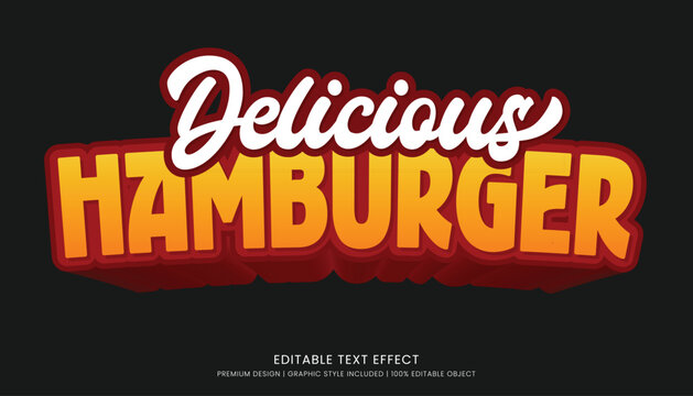 delicious hamburger editable 3d text effect template bold typography and abstract style, food logo and fast food brand