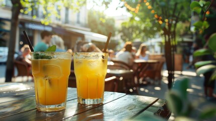 Sunlit Refreshing Cocktails at an Outdoor Café