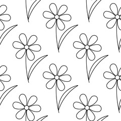 Obraz premium spring line doodle flowers for decoration and gift. pattern, textile, background