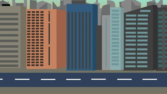 Cartoon 2D Flat empty City sideview Parallax animation background