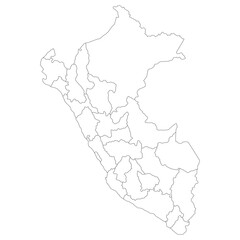 Peru map. Map of Peru in administrative provinces in white color