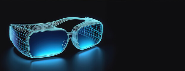 blue Hologram wireframe of Virtual Reality glass headset Future Concept Simulation and connect technology.ai generated