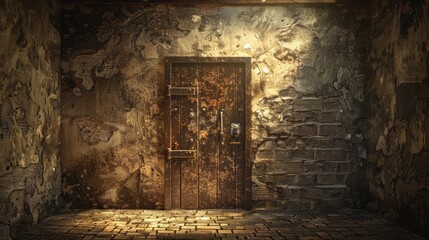 Solemn Solitude, Aged Doorway Illuminated by a Flicker of Hope