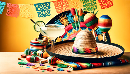 Cinco de Mayo Essentials with Colorful Sombrero and Festive Decor