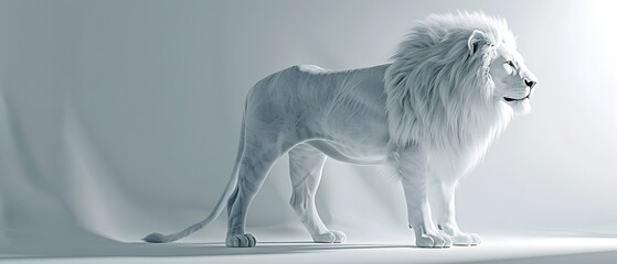 Majestic Pure White Lion on White Backdrop