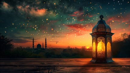 Starry Night Serenade, A Lantern's Warm Glow Under Celestial Wonders