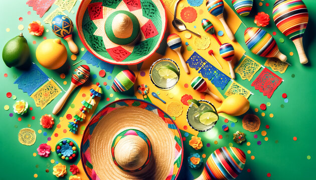 Cinco de Mayo Essentials with Colorful Sombrero and Festive Decor