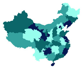 China map. Map of China in administrative provinces in multicolor