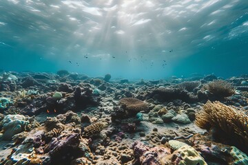 Fototapeta premium Environmental Impact, underwater, coral reef, deteriorated, damaged