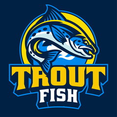 Blue Trout Fishing Logo Design Mascot