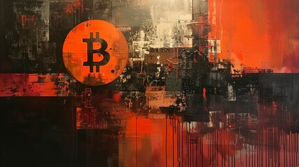 Cryptocurrency Revolution: Abstract Bitcoin Artwork Blending Urban Chaos and Digital Precision