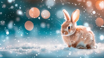 Fototapeta na wymiar Charming hare in snowy forest with blurred backgroundcute animal in natural winter habitat