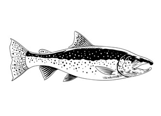 Trout Fish Hand Drawn Illustration Black and White