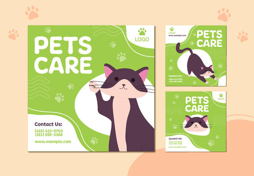 Green and White Cat Pets Care Social Media