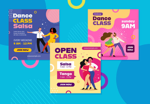 Colorful Modern Weekend Salsa Tango Dance Class Post Templates
