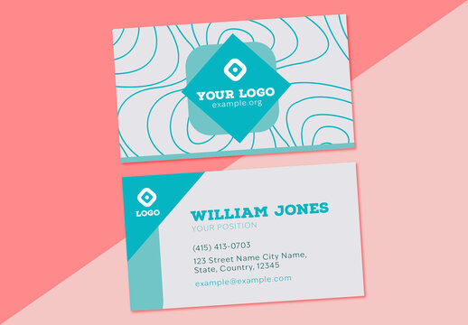 Teal Purple Modern Wavy Minimal Business Card Template