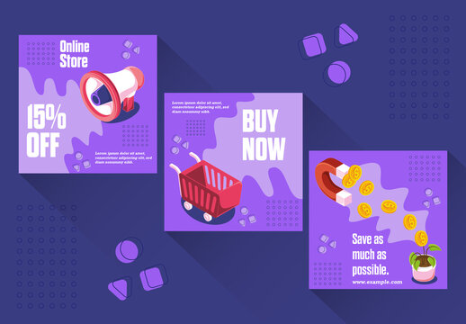 Purple Red Discount Shopping Ecommerce Promotion Web Banner Template