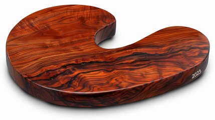Dark oiled wood number 2025 shape isolated on white background, modern design element