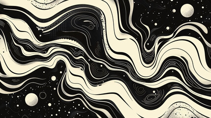 Retro Groovy Waves Psychedelic Monochrome.
