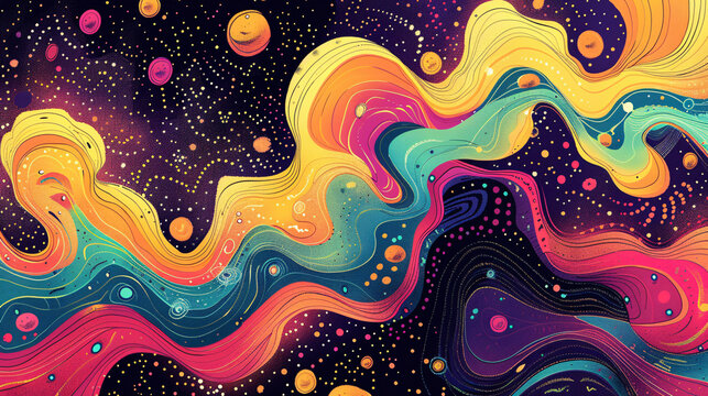 Monochrome Psychedelia Retro Groovy Waves.
