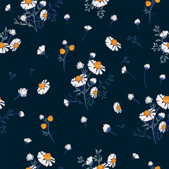 Floral vector pattern with rustic chamomiles flowers for design - 741103734