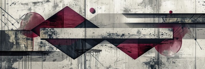 Colorful grunge photo wallpaper with geometric abstraction on concrete background