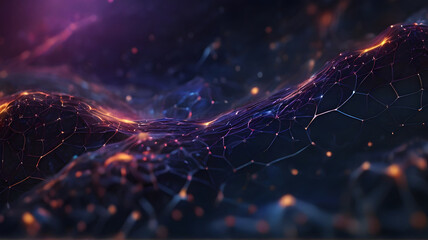 Galactic , Abstract dark blue background Space with line connection orange points. Network Concept