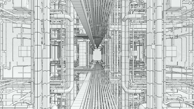 Digital Twin (BIM), raw schematic representation of the MEP disciplines in the corridor.