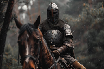 Medieval Knight on a Horse Outside