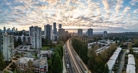 Fototapeta premium Highrise Buildings in Moder City. Coquitlam, Vancouver, BC, Canada.