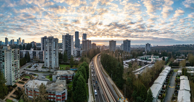 Highrise Buildings in Moder City. Coquitlam, Vancouver, BC, Canada.