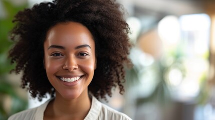 Obraz premium Portrait of happy female dentist with healthy smile in dentistry interior