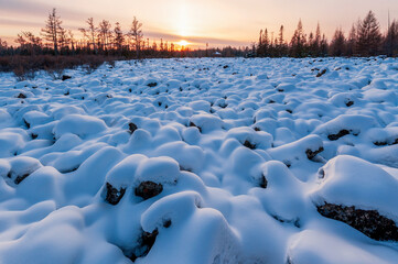 Fototapeta premium Snow view in Red Star Geopark, Yichun City, Heilongjiang province, China.