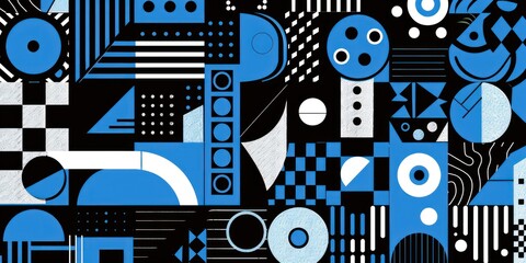 Illustration of Black and blue colored geometric shapes pattern representing abstract background
