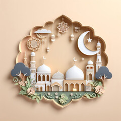 3D Islamic greeting card with paper cut style